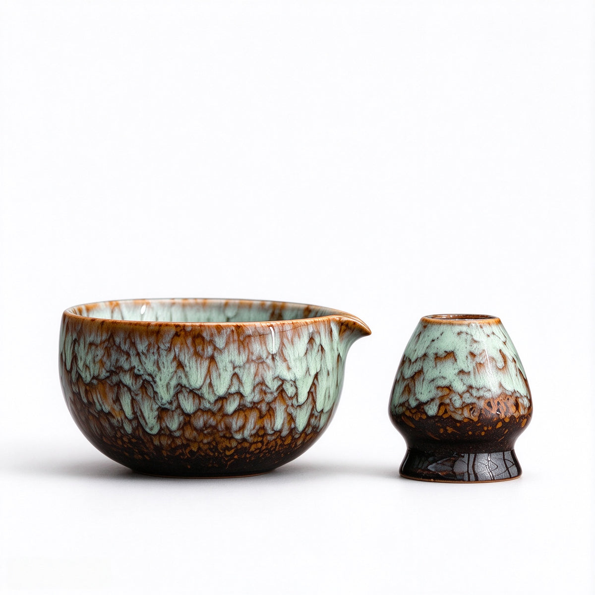Wabi Sabi Flow Glaze Matcha Ceramic Set
