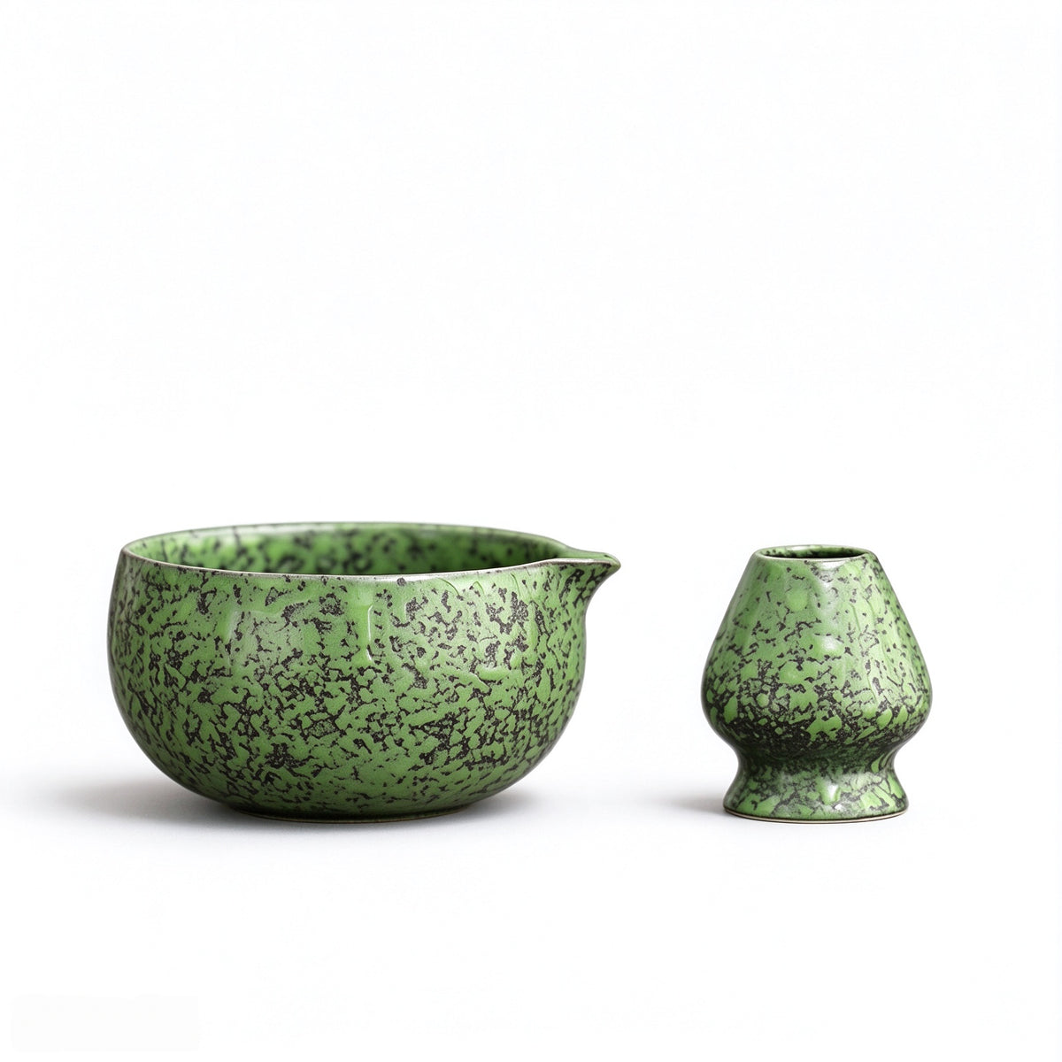Green Tenmoku Matcha Chawan Set with Whisk Stand