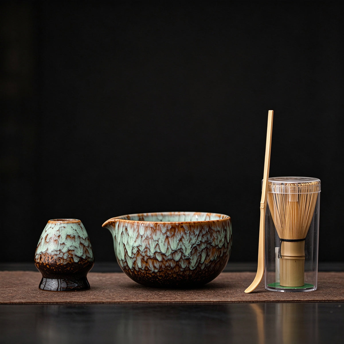 Wabi Sabi Flow Glaze Matcha Ceramic Set