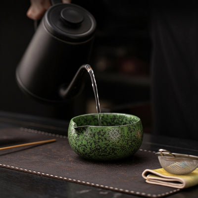 Green Tenmoku Matcha Chawan Set with Whisk Stand