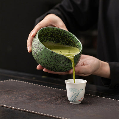 Green Tenmoku Matcha Chawan Set with Whisk Stand