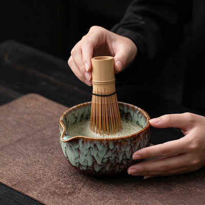 Wabi Sabi Flow Glaze Matcha Ceramic Set