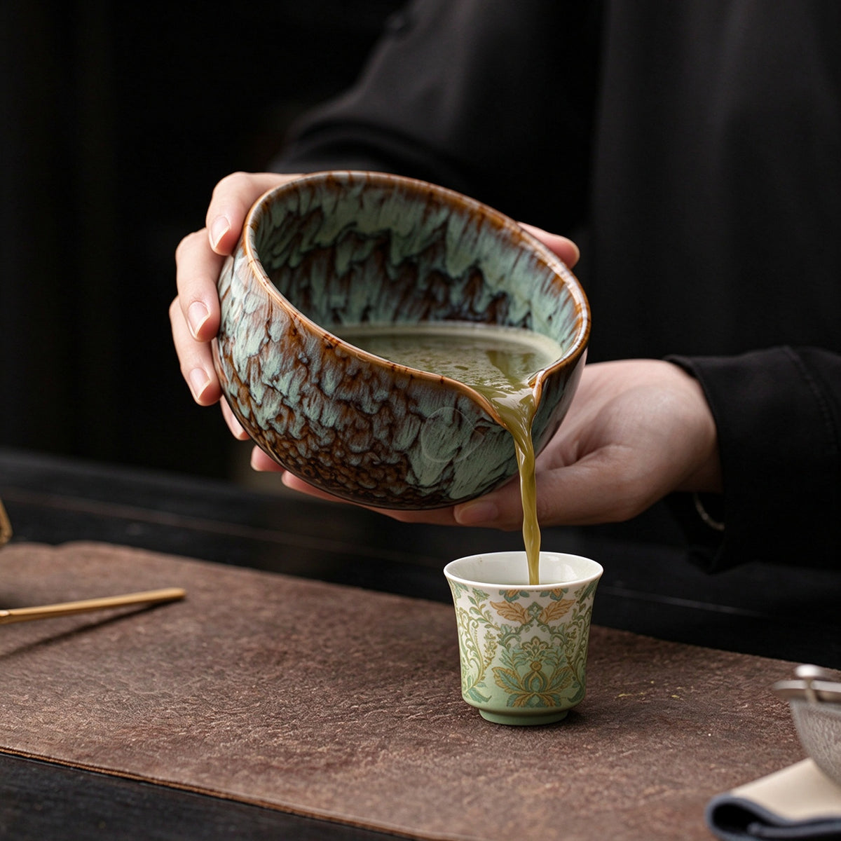 Wabi Sabi Flow Glaze Matcha Ceramic Set