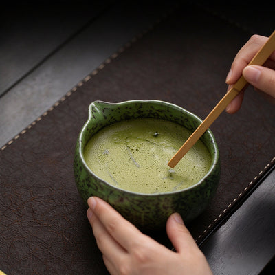 Green Tenmoku Matcha Chawan Set with Whisk Stand