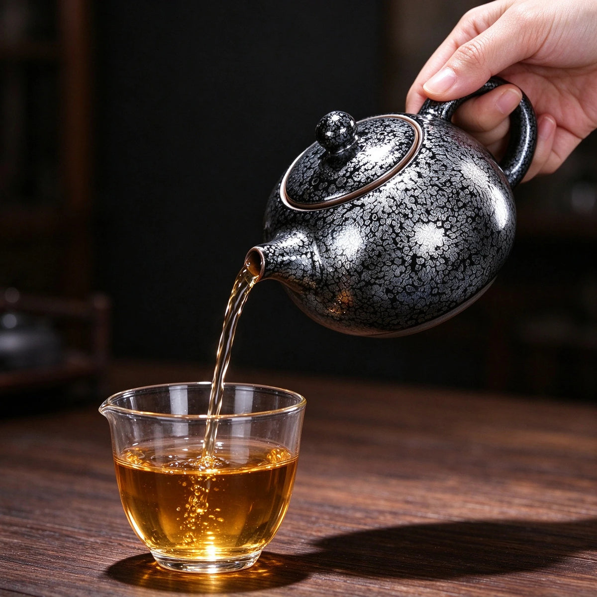 Black Silver Speckled Xi Shi Teapot