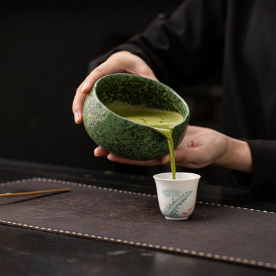 Green Tenmoku Matcha Chawan Set with Whisk Stand