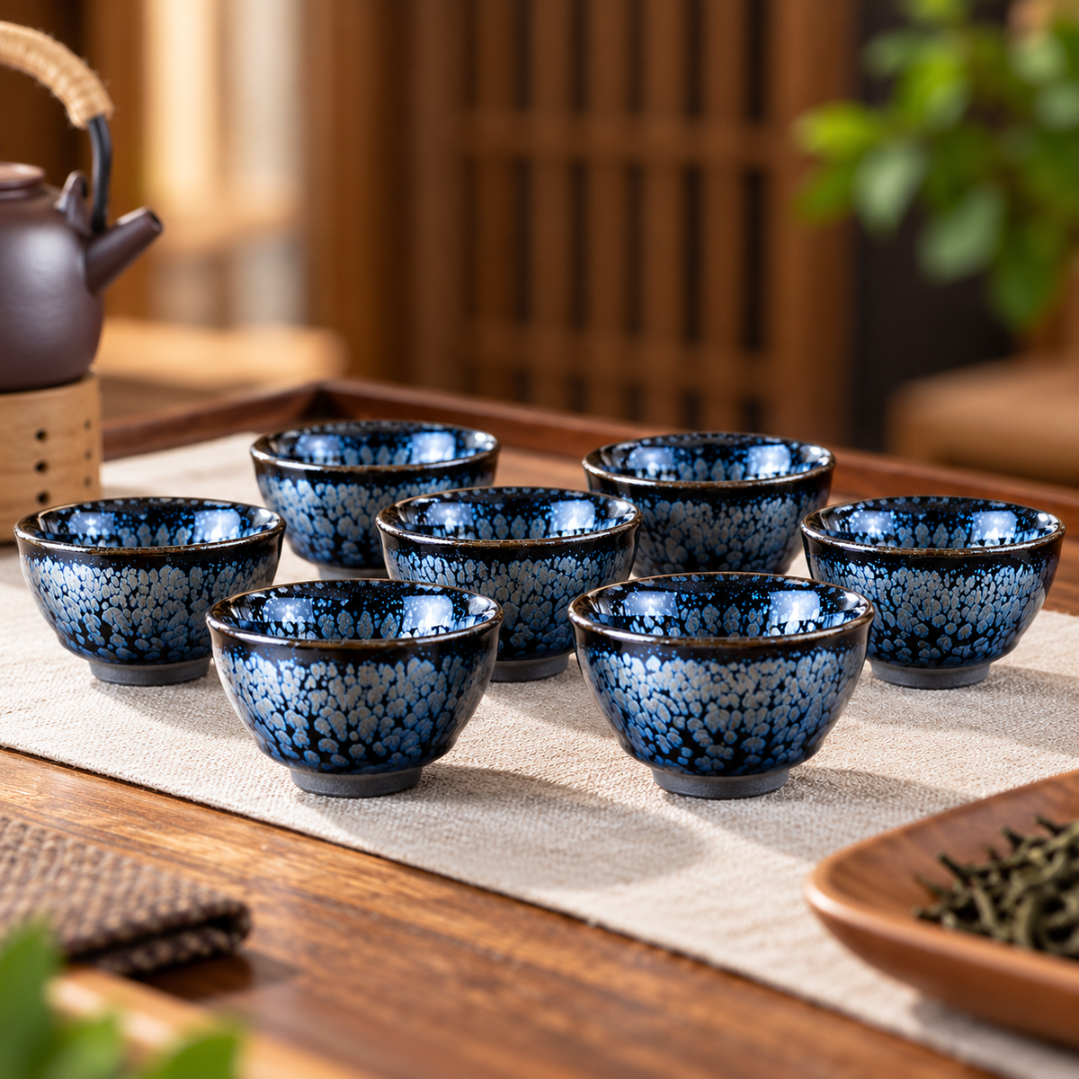 Blue Silver Oil Spot Tenmoku Tea Set