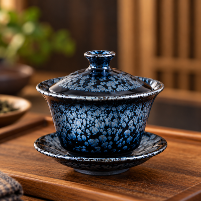 Blue Silver Oil Spot Tenmoku Tea Set